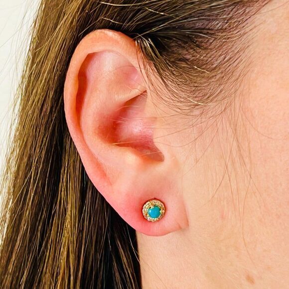 Natural Turquoise Diamond Earrings 14k Gold 0.65 TCW Certified $1,590 217840 - Picture 9 of 11